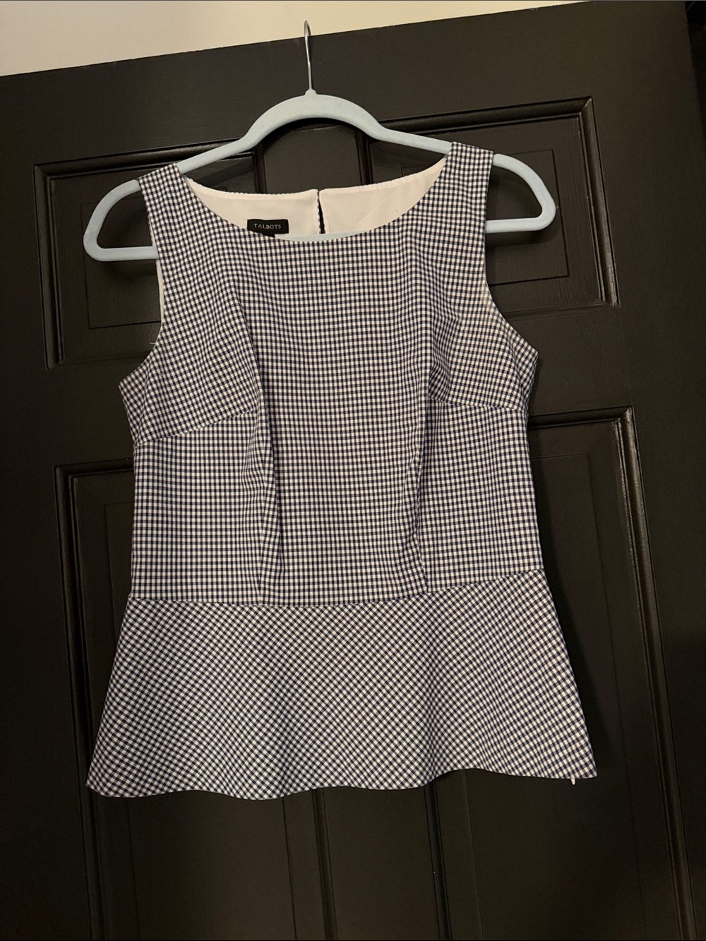 Talbots Navy & White Gingham Peplum Shell Top size 2
